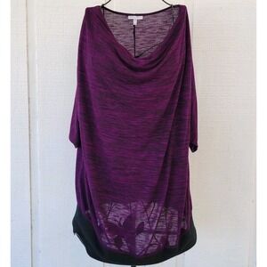 Fashion Bug 1X Top Dolman Shirt Blouse Purple Black Marled Cowl Neck Pullover